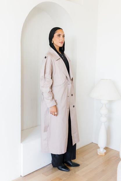 Longline Trench Coat - Nude Beige