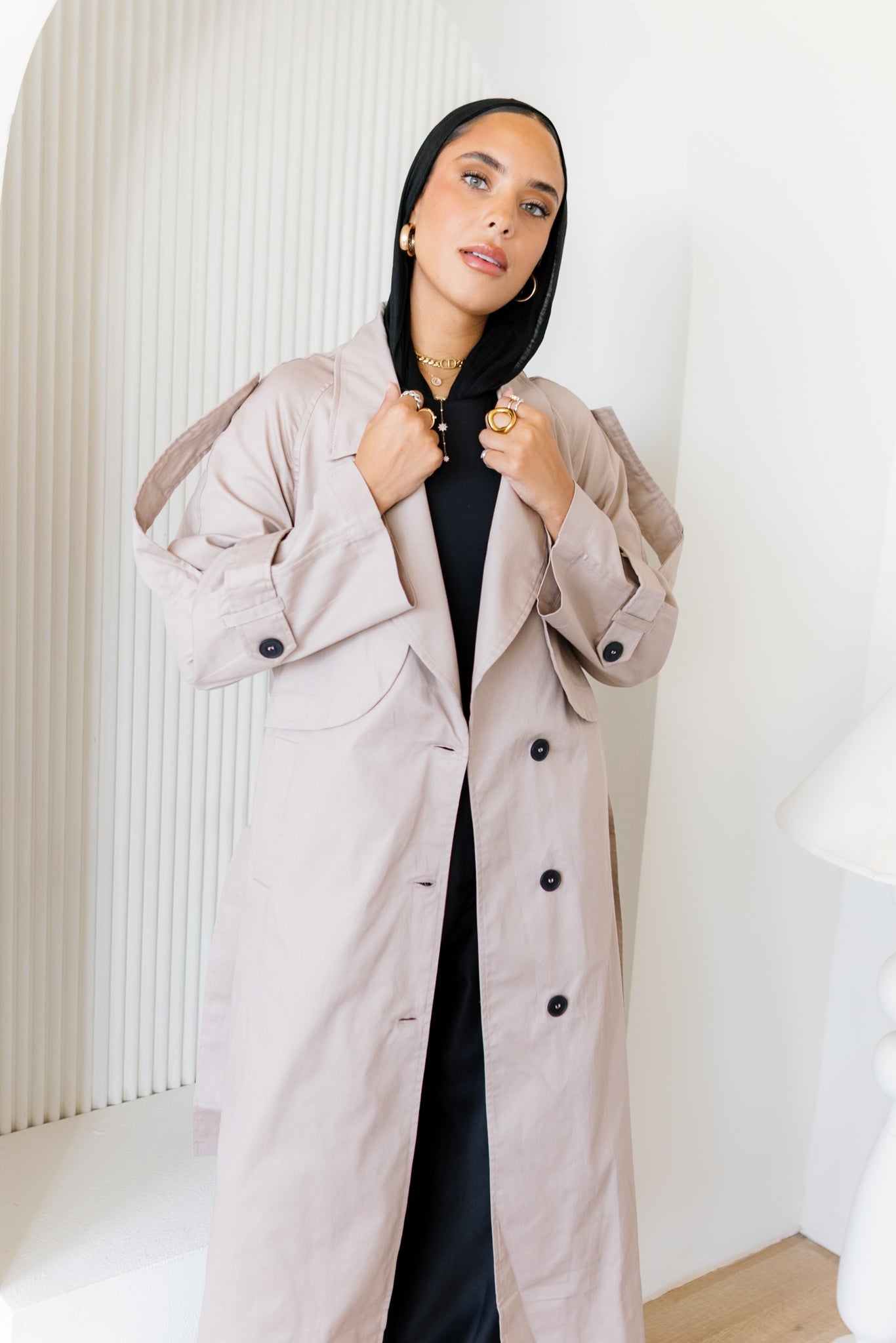 Longline Trench Coat - Nude Beige