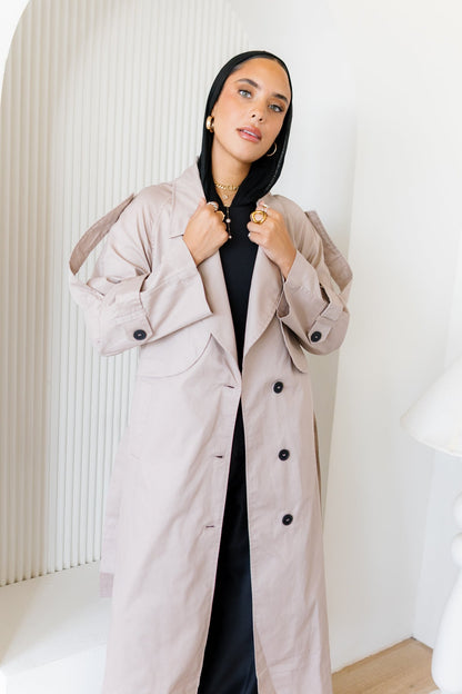Longline Trench Coat - Nude Beige