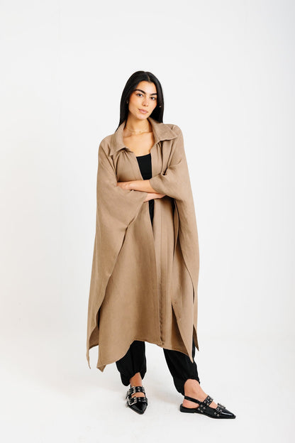 Shimmery Ribbed Kimono - Taupe