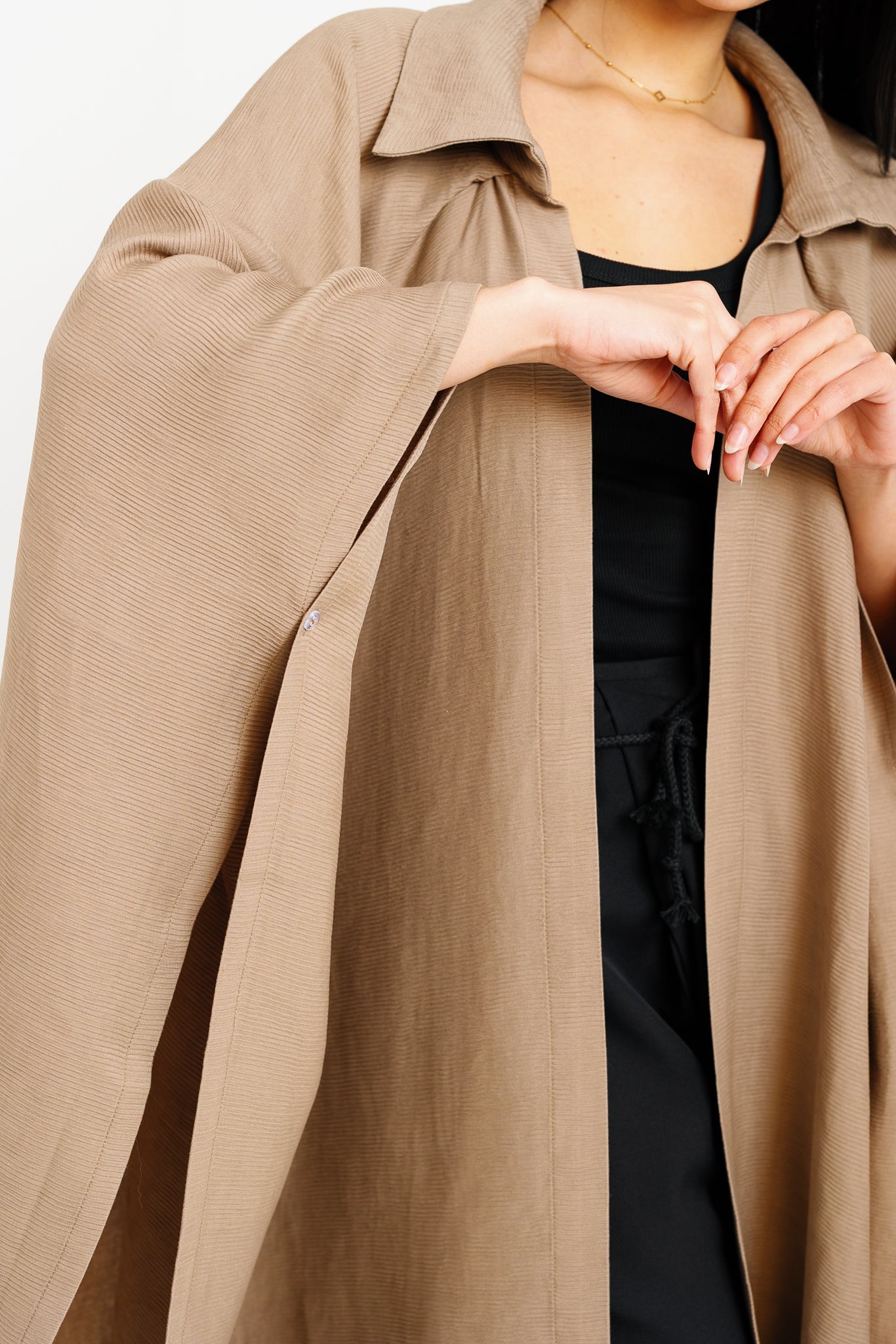 Shimmery Ribbed Kimono - Taupe