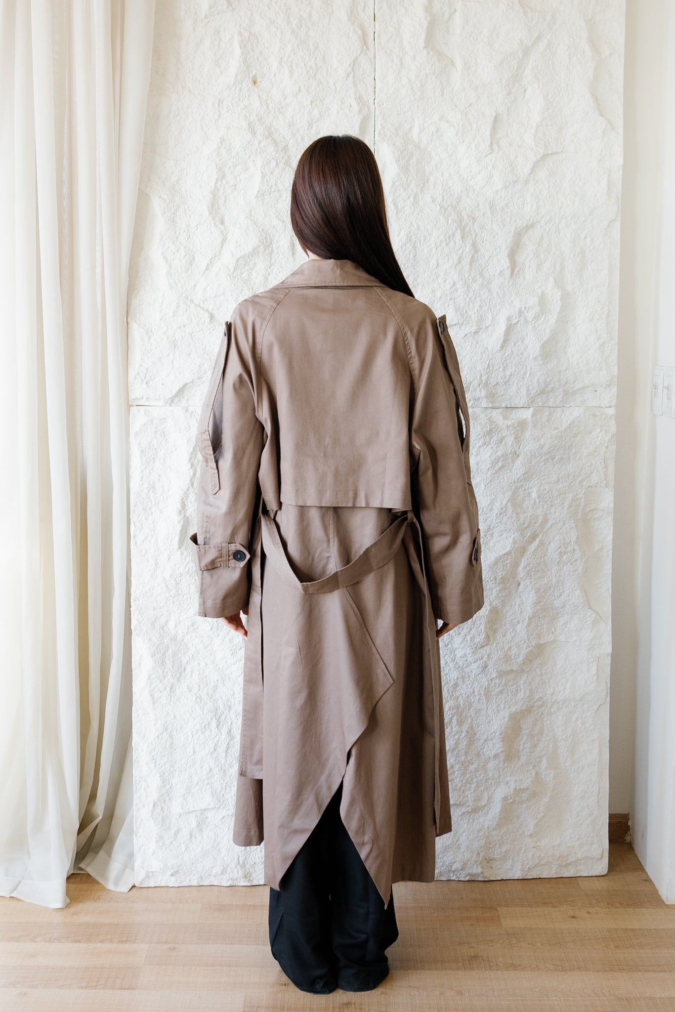 Longline Trench Coat - Coffee Brown