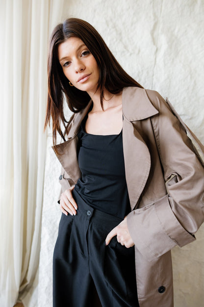 Longline Trench Coat - Coffee Brown