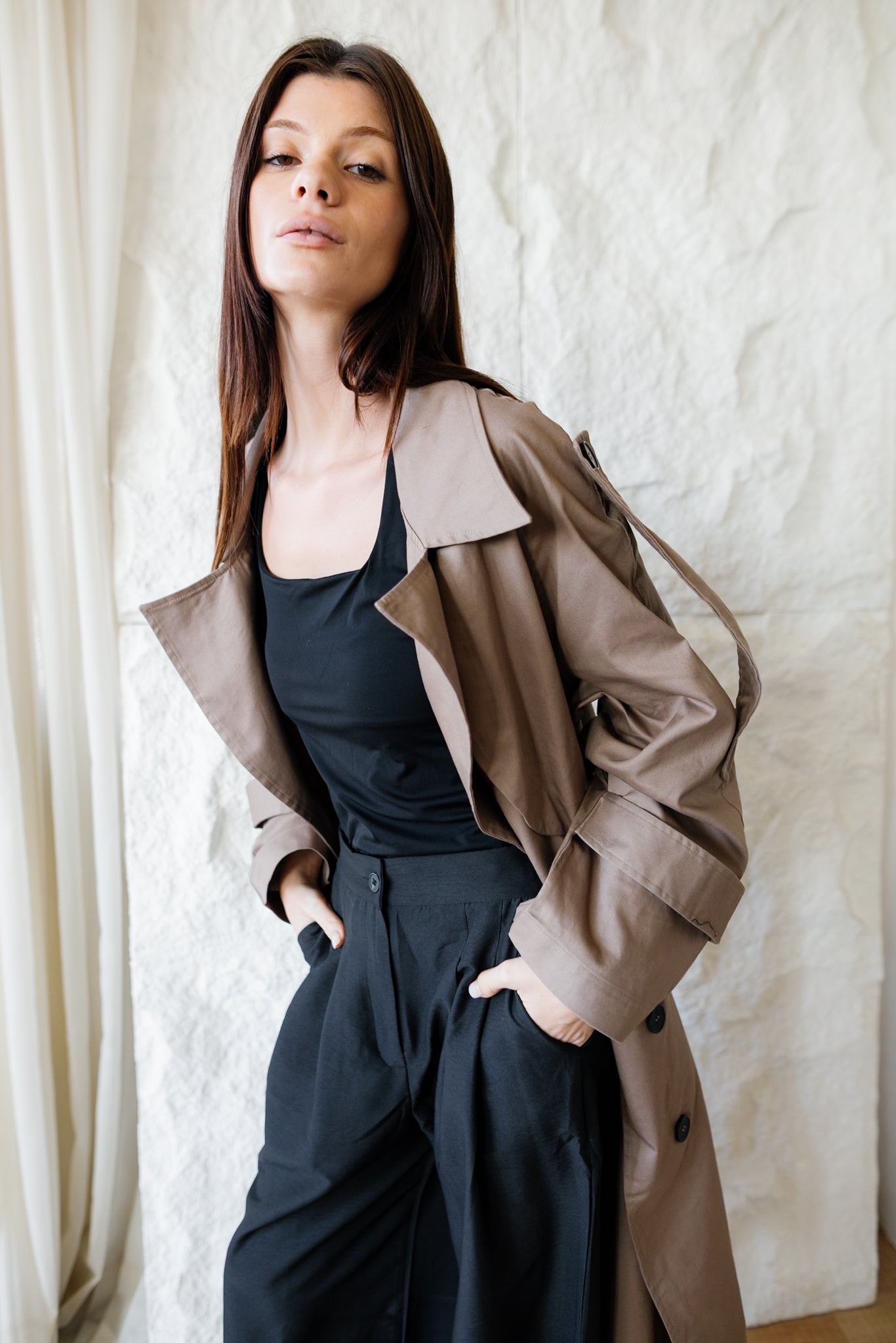 Longline Trench Coat - Coffee Brown
