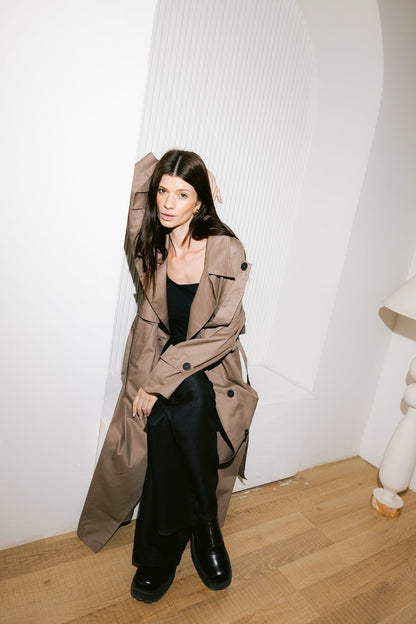 Longline Trench Coat - Coffee Brown