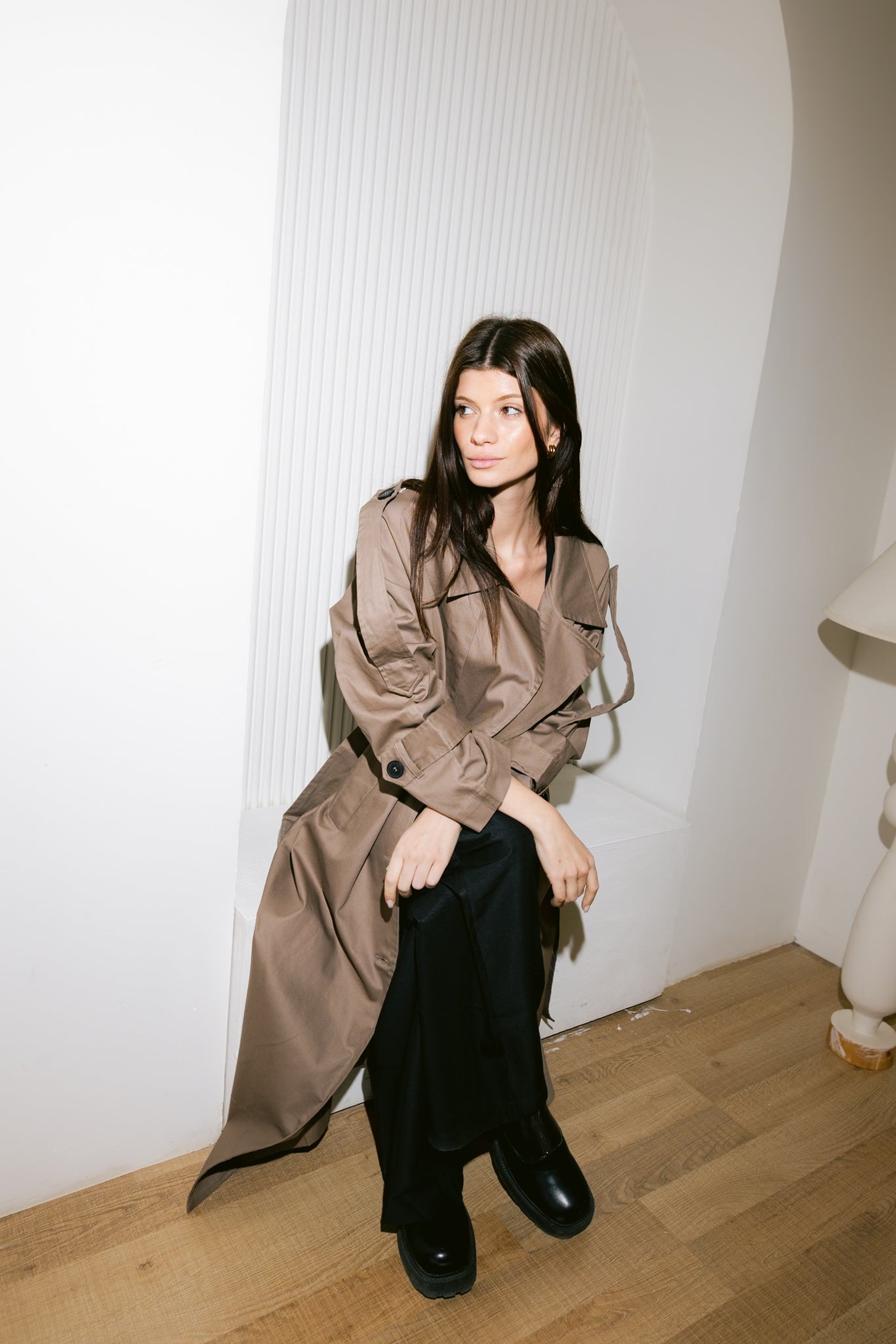 Longline Trench Coat - Coffee Brown