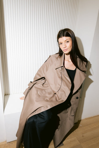 Longline Trench Coat - Coffee Brown