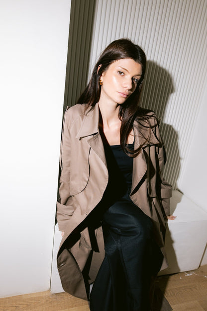Longline Trench Coat - Coffee Brown