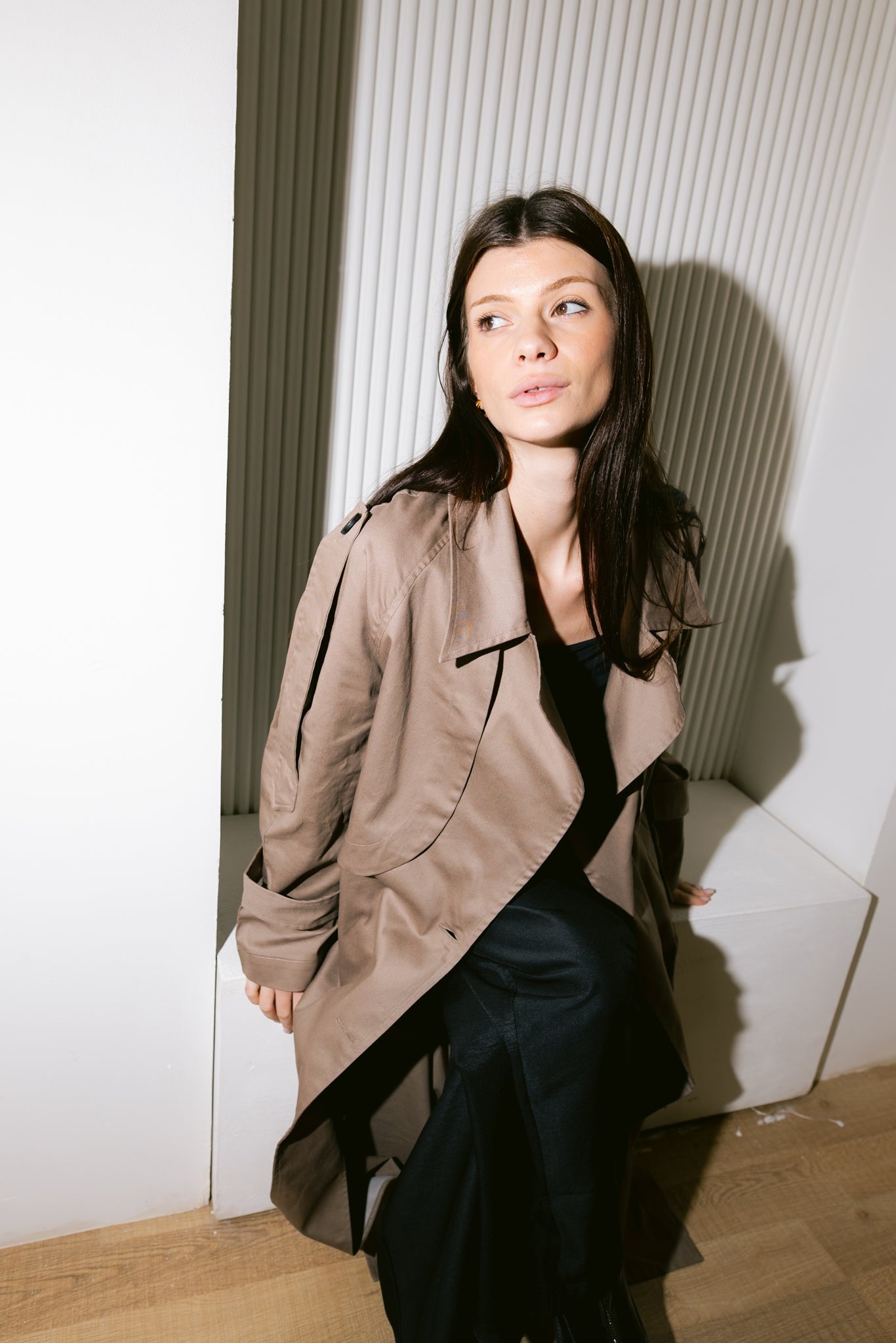 Longline Trench Coat - Coffee Brown