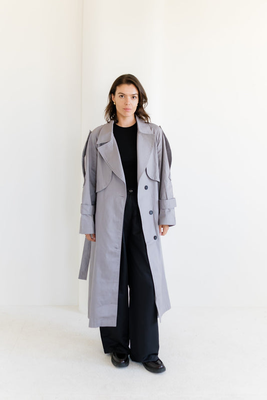 Longline Trench Coat - Grey