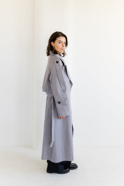Longline Trench Coat - Grey