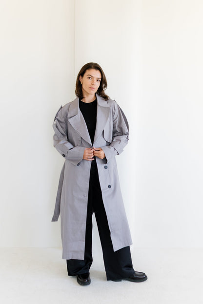 Longline Trench Coat - Grey