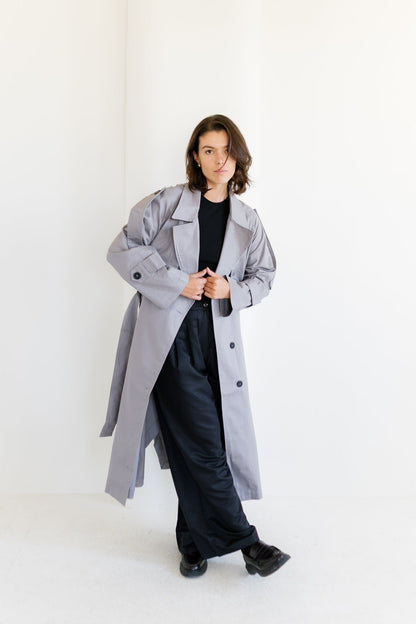 Longline Trench Coat - Grey