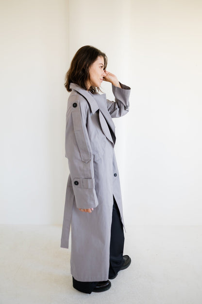 Longline Trench Coat - Grey