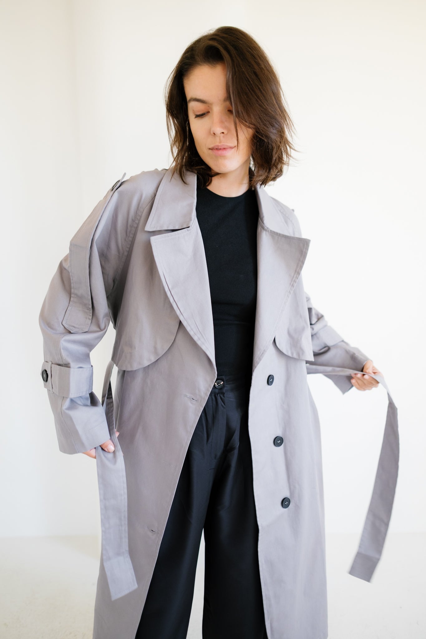 Longline Trench Coat - Grey