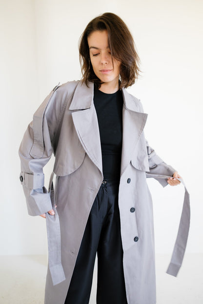 Longline Trench Coat - Grey