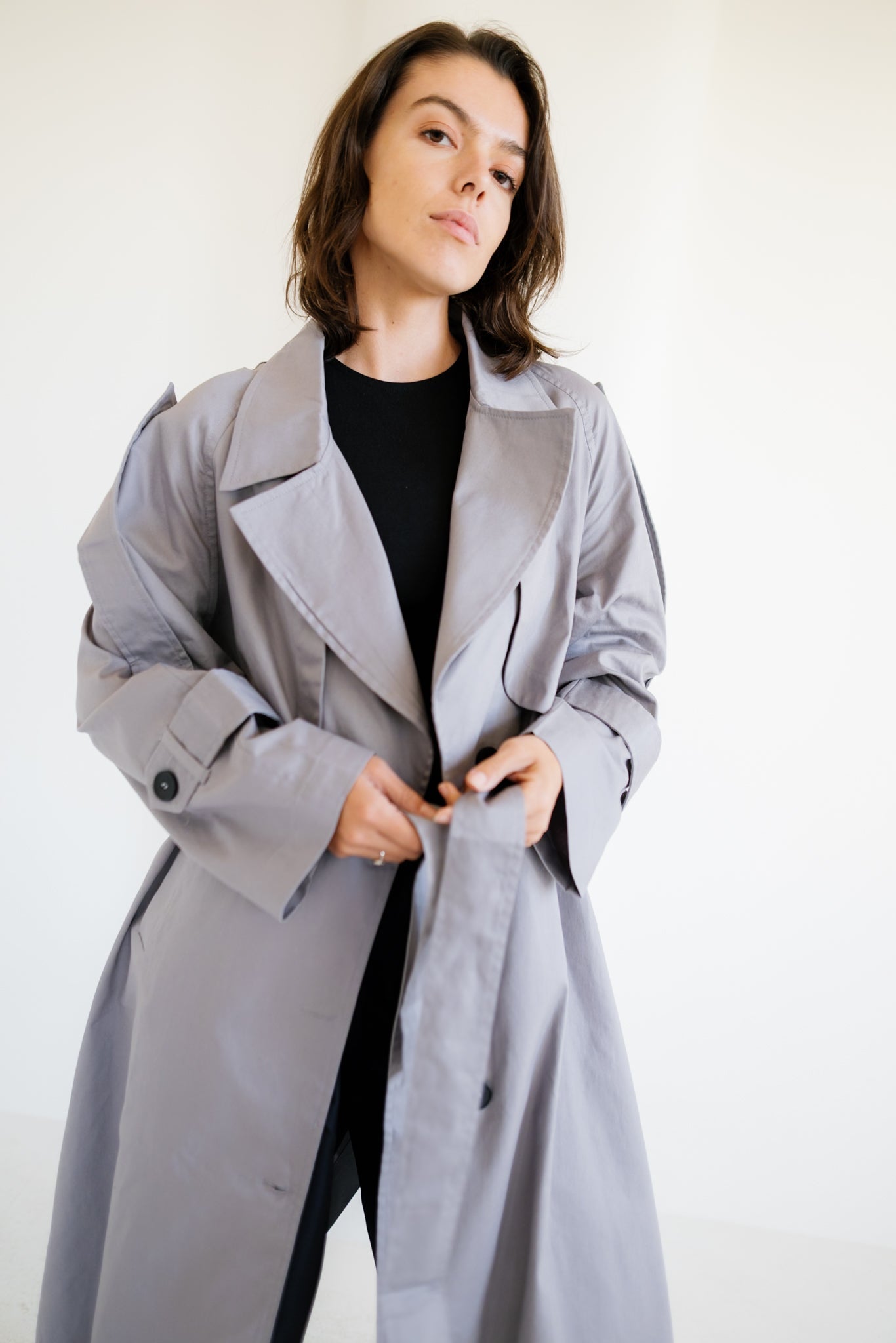 Longline Trench Coat - Grey