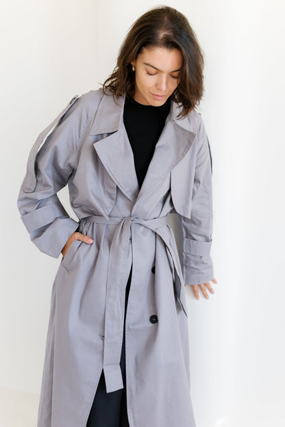 Longline Trench Coat - Grey