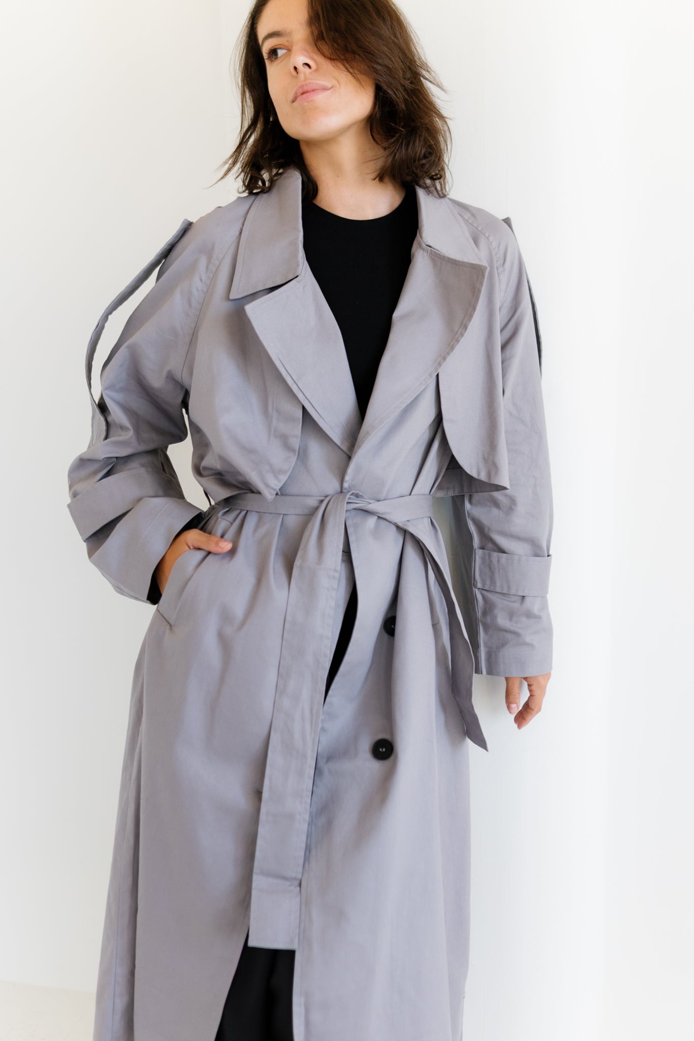 Longline Trench Coat - Grey