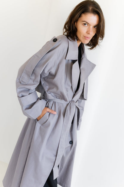 Longline Trench Coat - Grey