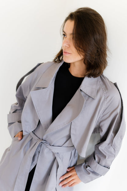 Longline Trench Coat - Grey