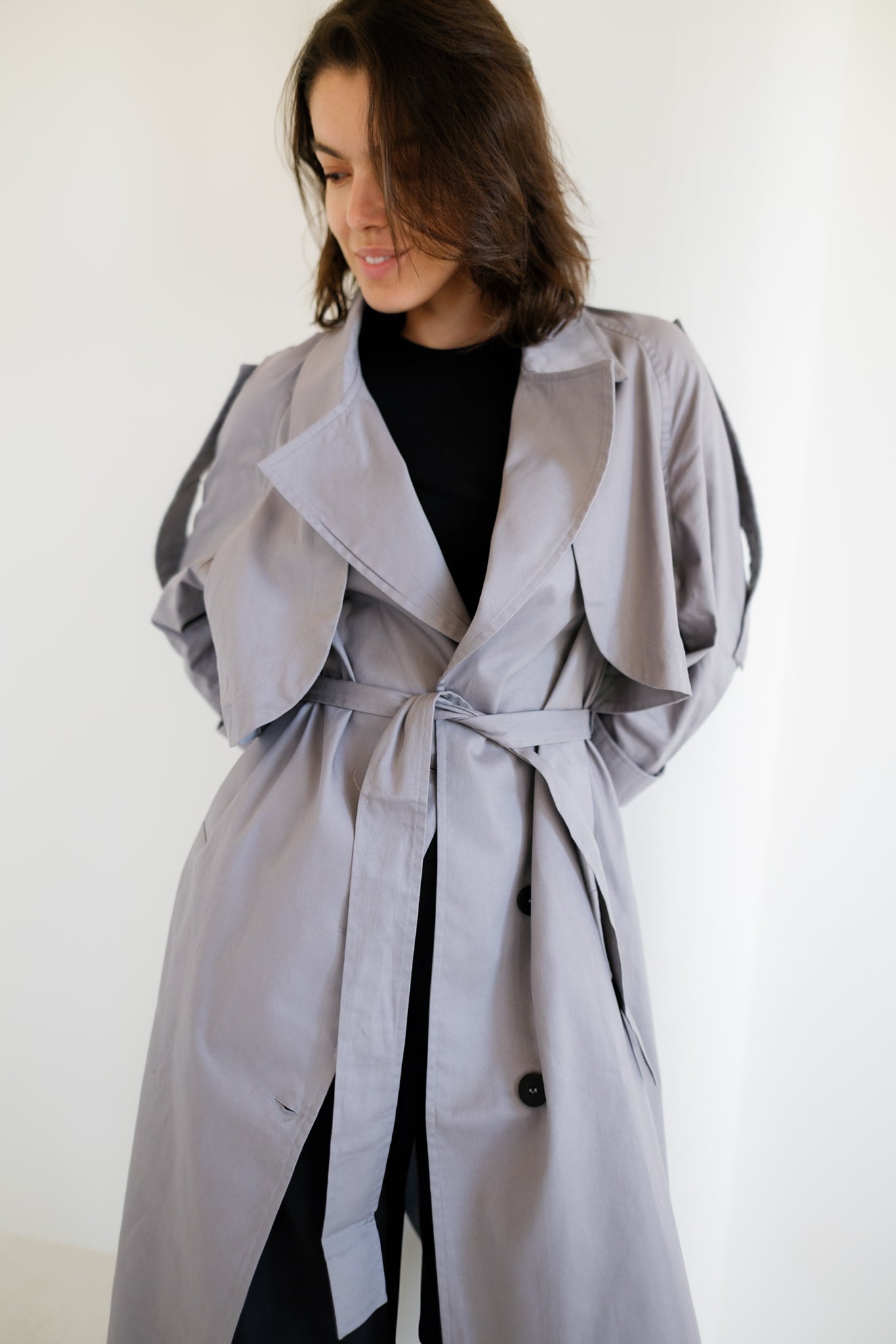 Longline Trench Coat - Grey