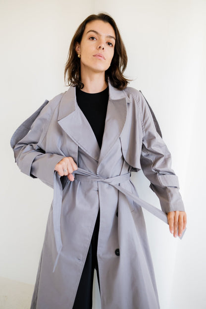 Longline Trench Coat - Grey