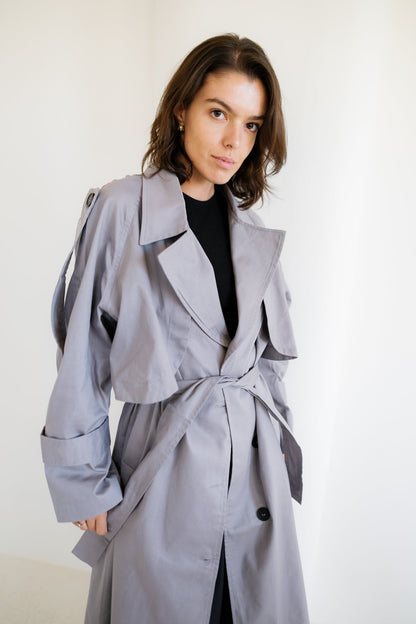 Longline Trench Coat - Grey