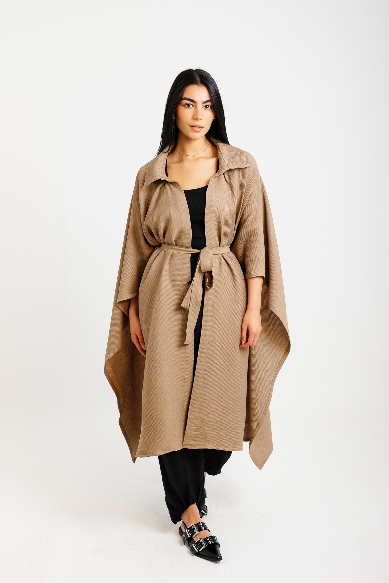 Shimmery Ribbed Kimono - Taupe