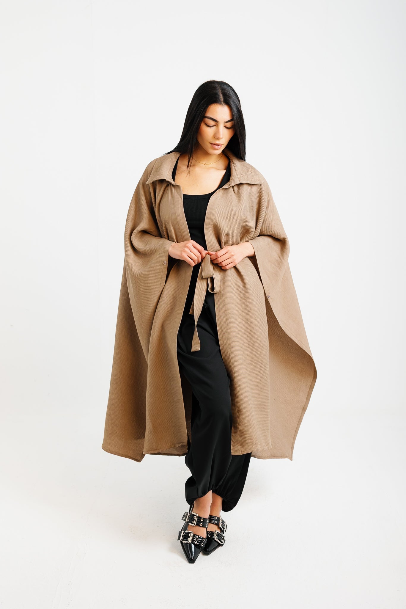 Shimmery Ribbed Kimono - Taupe