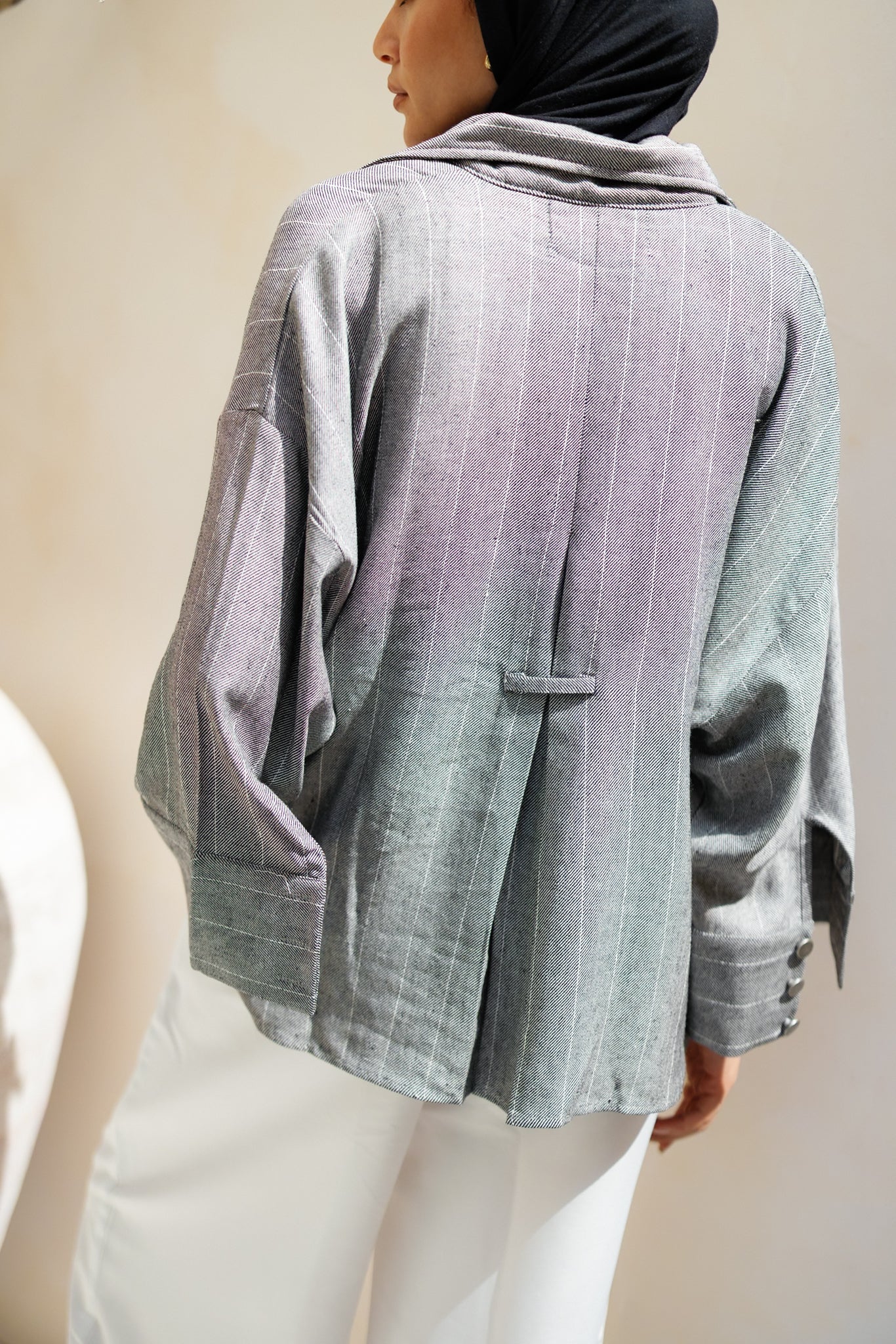 Striped Linen Shirt - Dark Grey