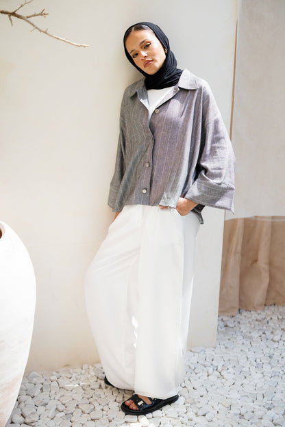 Striped Linen Shirt - Dark Grey