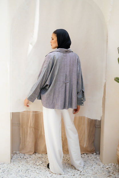 Striped Linen Shirt - Dark Grey