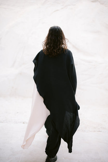 Dual Flowy Kimono - Black/Offwhite