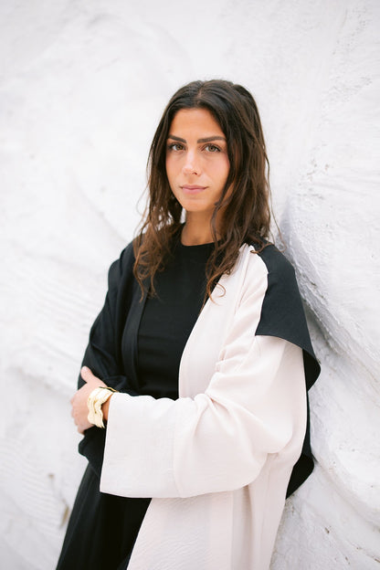 Dual Flowy Kimono - Black/Offwhite