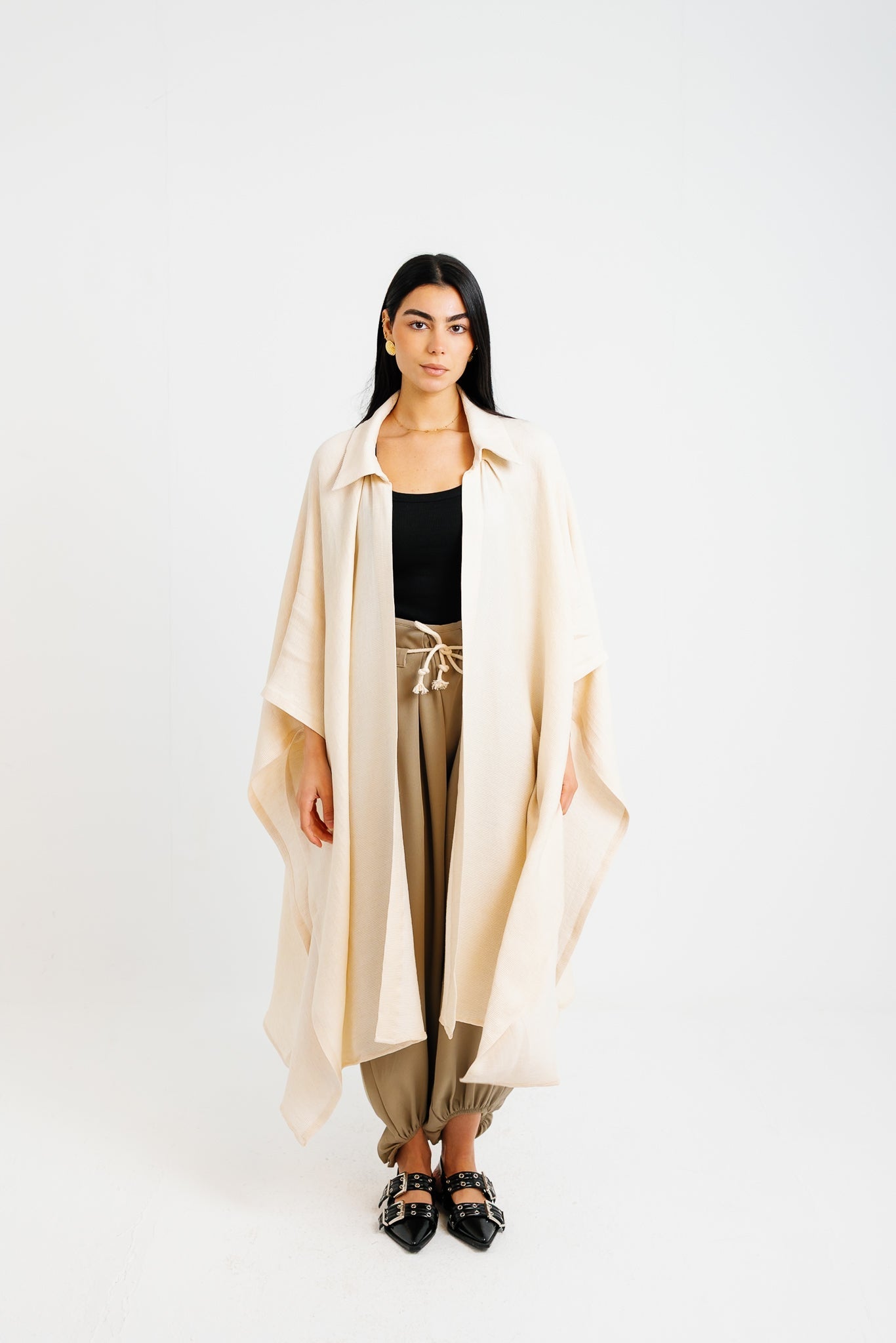 Shimmery Ribbed Kimono - Creme