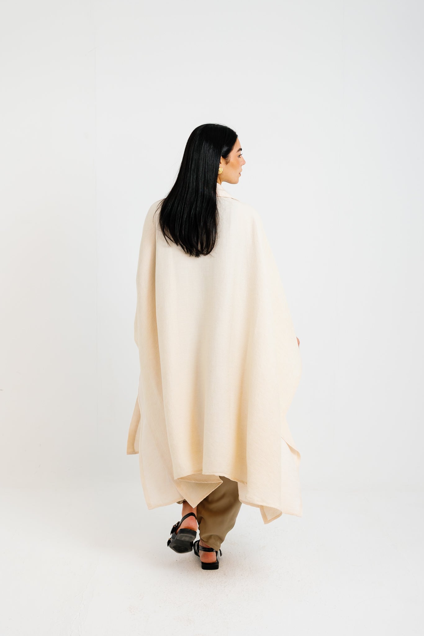 Shimmery Ribbed Kimono - Creme