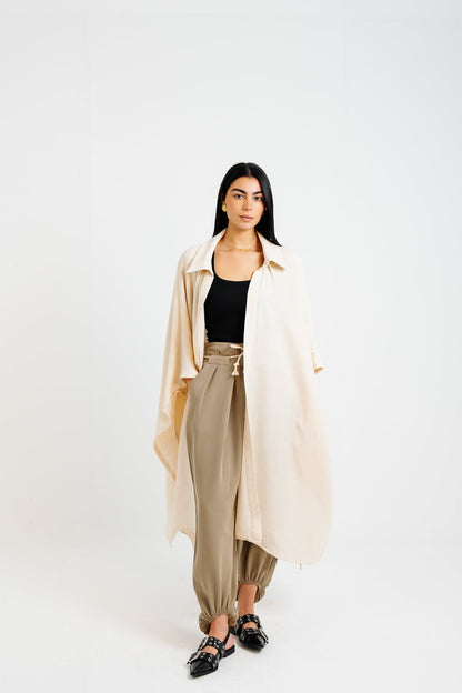 Shimmery Ribbed Kimono - Creme