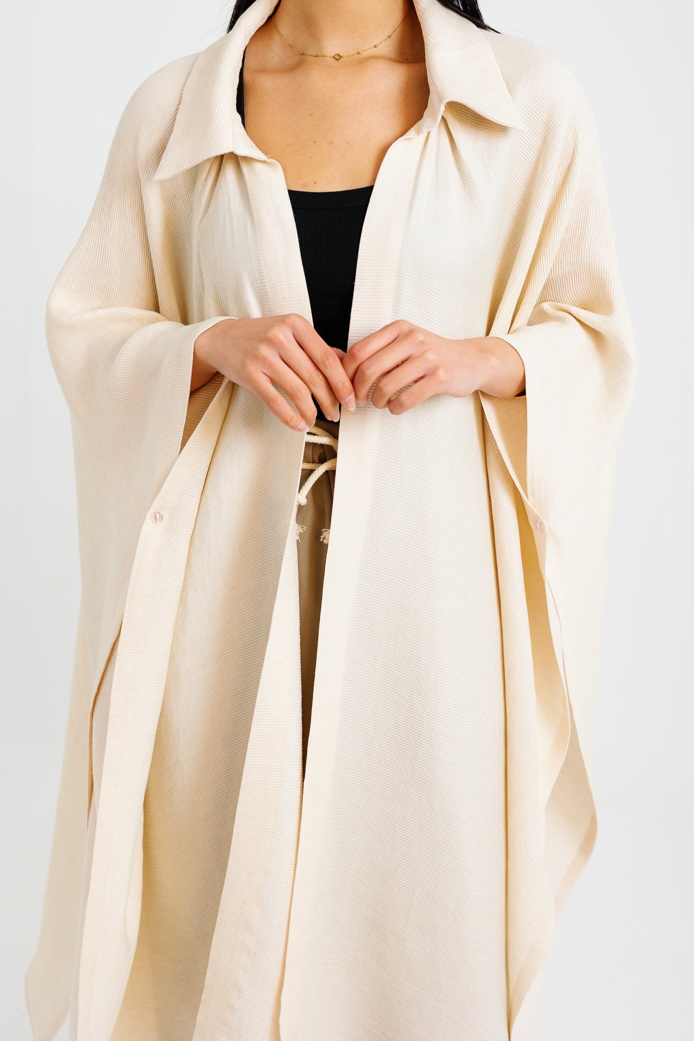 Shimmery Ribbed Kimono - Creme