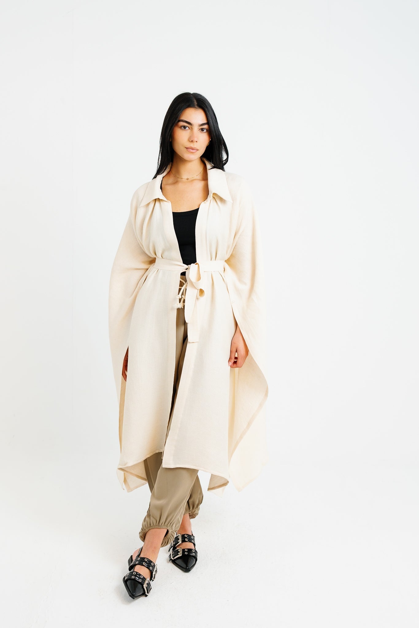 Shimmery Ribbed Kimono - Creme