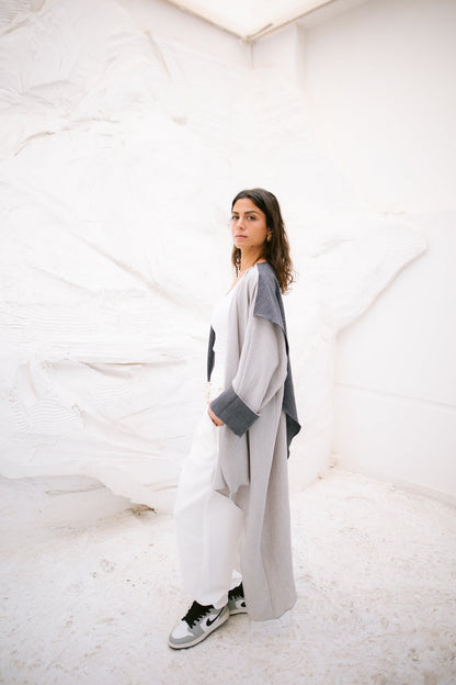 Dual Flowy Kimono - Light Grey/Dark Grey