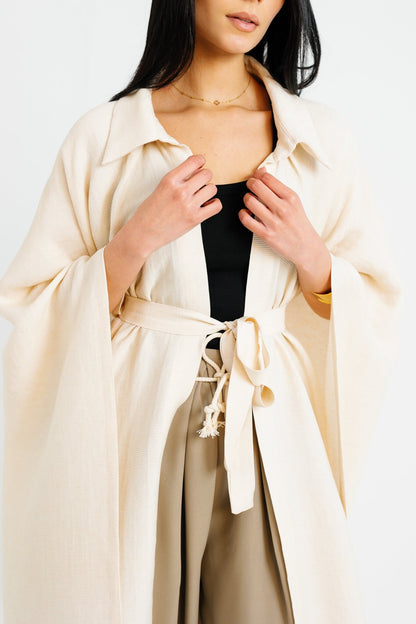 Shimmery Ribbed Kimono - Creme