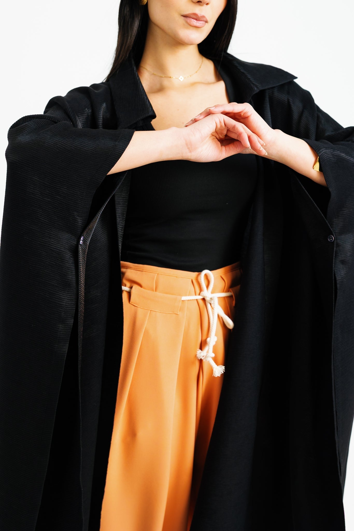 Shimmery Ribbed Kimono - Black