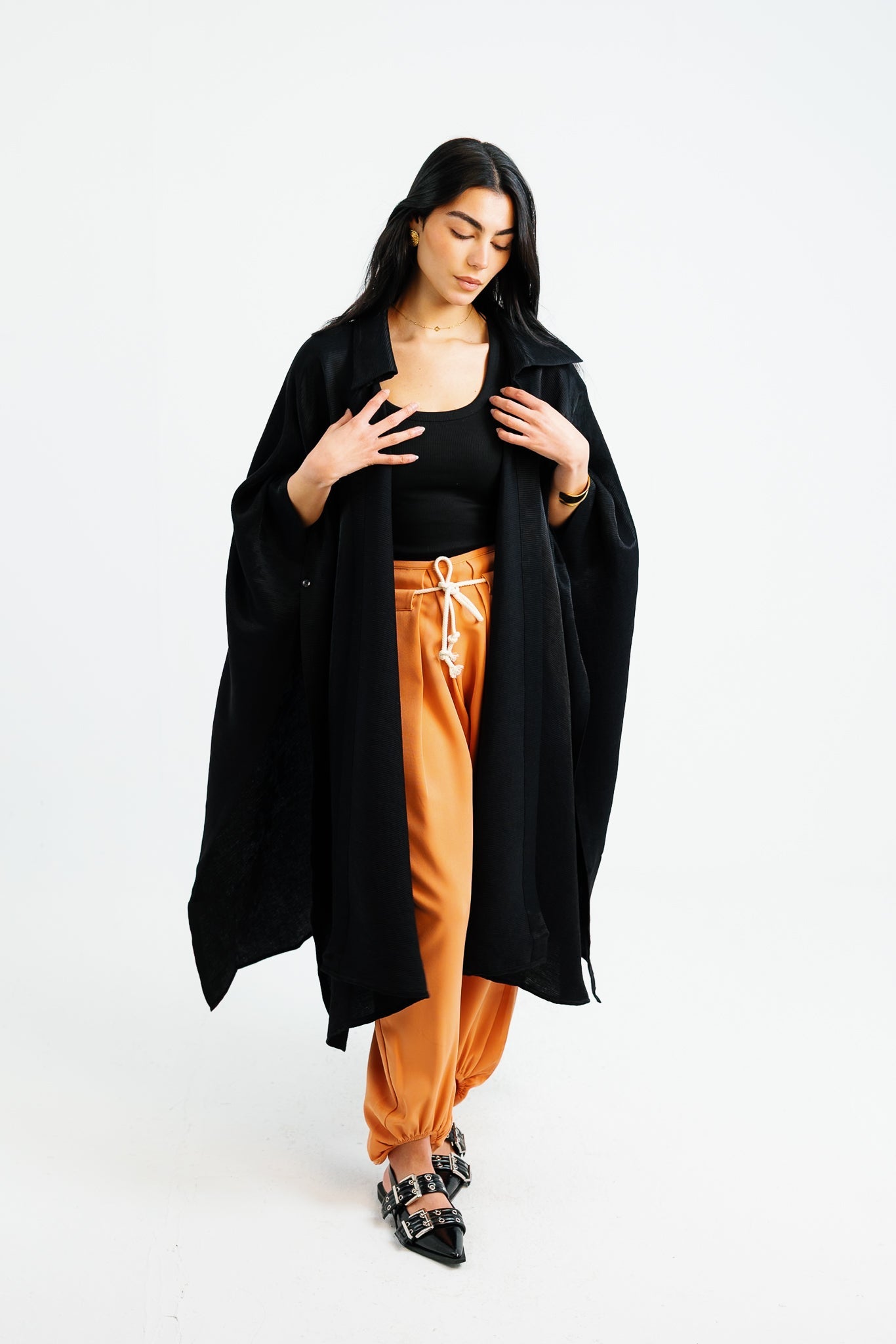 Shimmery Ribbed Kimono - Black