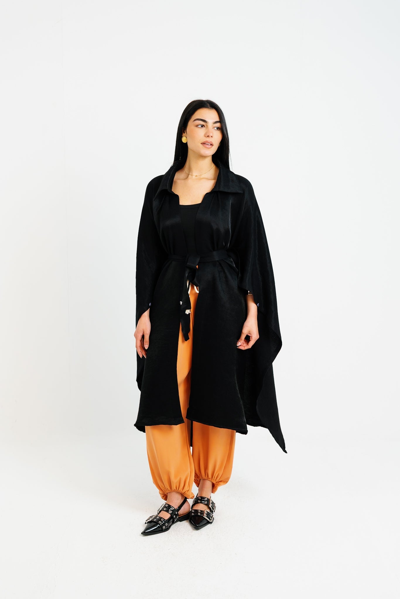 Shimmery Ribbed Kimono - Black