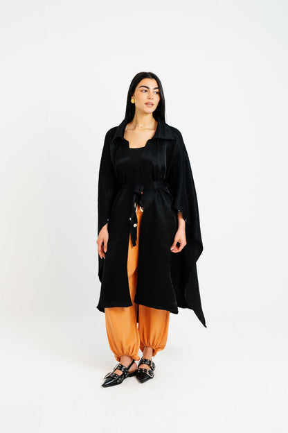 Shimmery Ribbed Kimono - Black