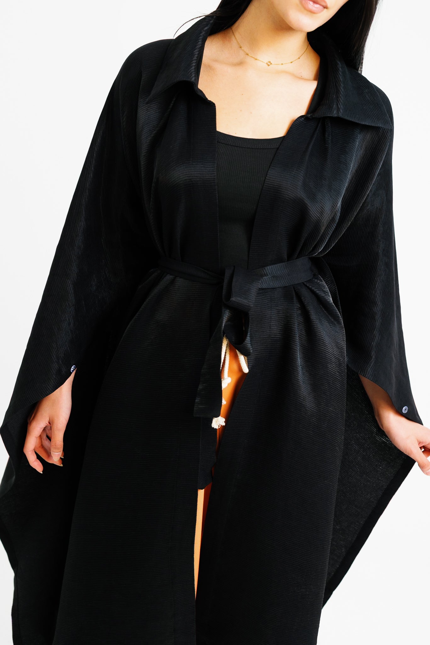 Shimmery Ribbed Kimono - Black