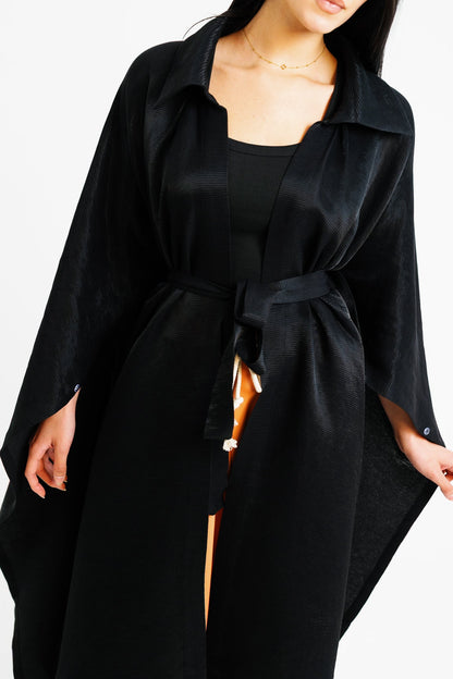Shimmery Ribbed Kimono - Black