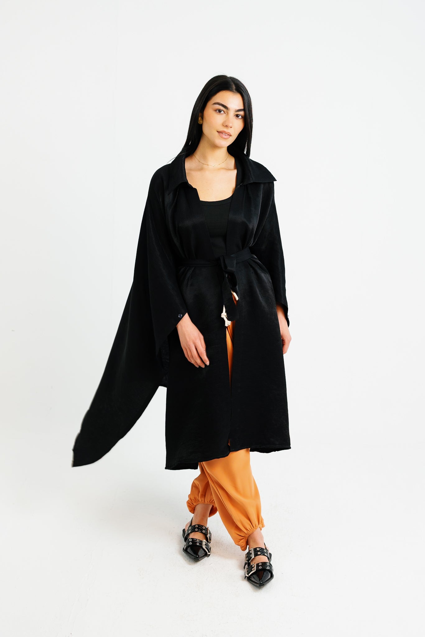 Shimmery Ribbed Kimono - Black