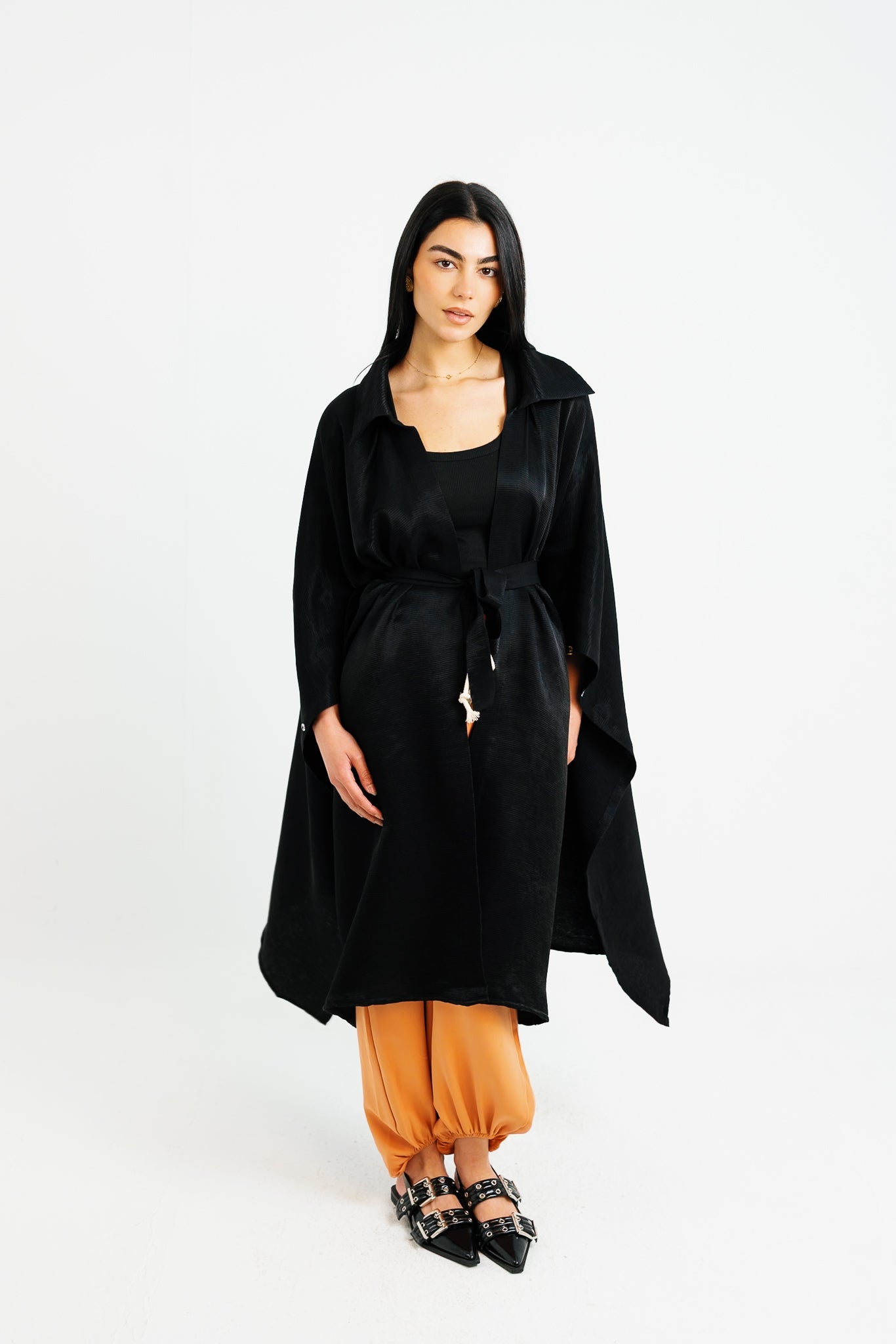 Shimmery Ribbed Kimono - Black